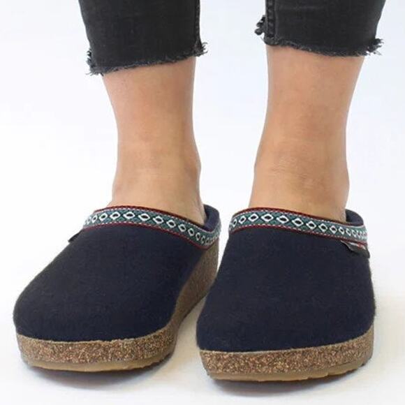 Haflinger Women's 41/10.5 Blue Grizzly GZ Wool Felt Clogs Slipper Comfort LB1-36 - Picture 1 of 6